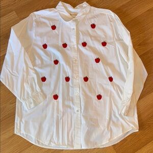 White Blouse Teachers Apple embroidered Cottagecore Vintage 90s size XL